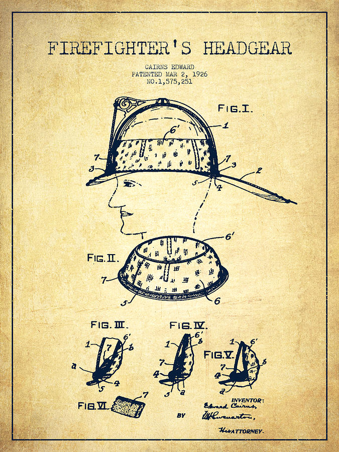 Vintage Digital Art - Firefighter Headgear Patent drawing from 1926 - Vintage by Aged Pixel