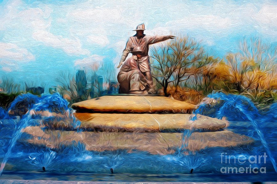 Firefighters Memorial Fountain Royals Blue Water Digital Art by Andee Design