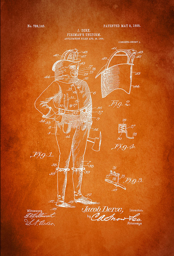 Firefighters Uniform Patent 1905 Digital Art by Patricia Lintner