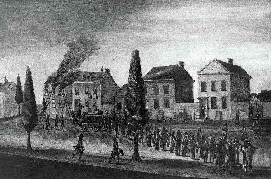 Firefighting, 1809 Drawing by Granger