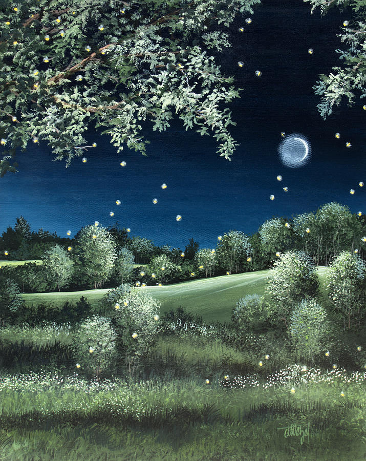 Fireflies In The Meadow Painting by Debbi Wetzel