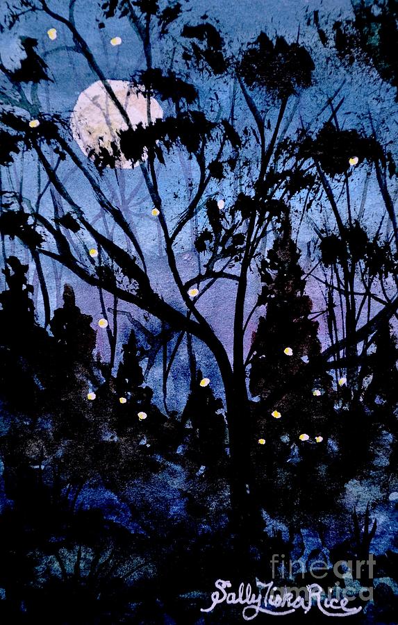 Tree Painting - Fireflies by Sally Tiska Rice