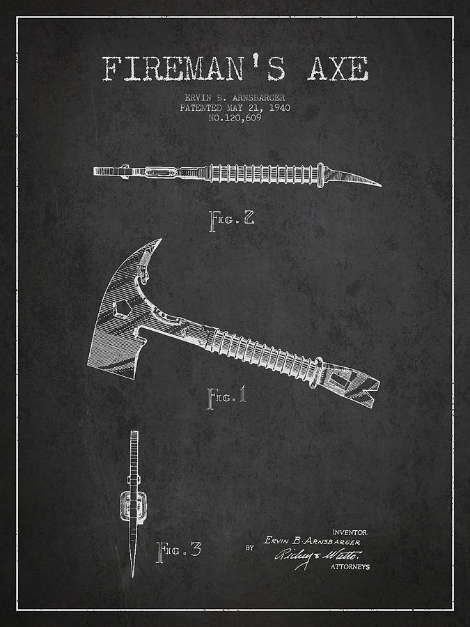 Vintage Digital Art - Fireman Axe Patent drawing from 1940 by Aged Pixel