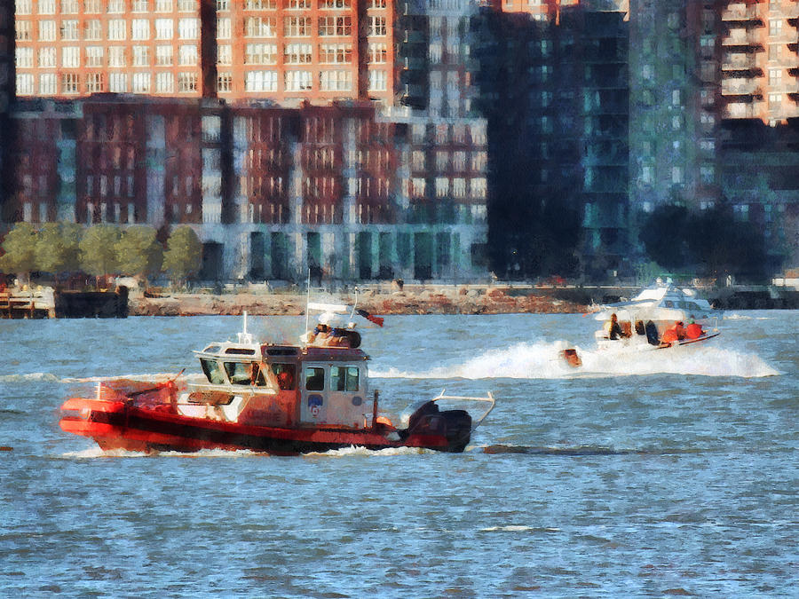 Fireman - Fire Rescue Boat Hudson River Photograph by Susan Savad
