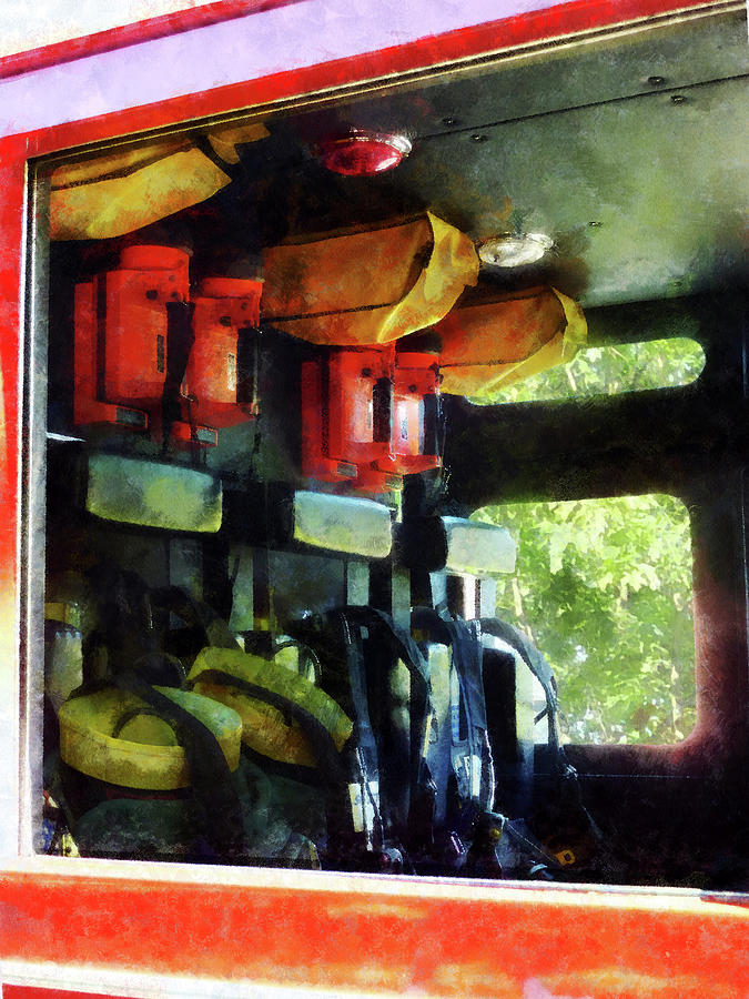 Firefighters Photograph - Fireman - Inside the Fire Truck by Susan Savad