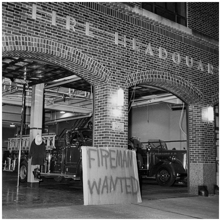 Fire Station Photograph - Fireman Wanted 1966 by Eric  Bjerke Sr 
