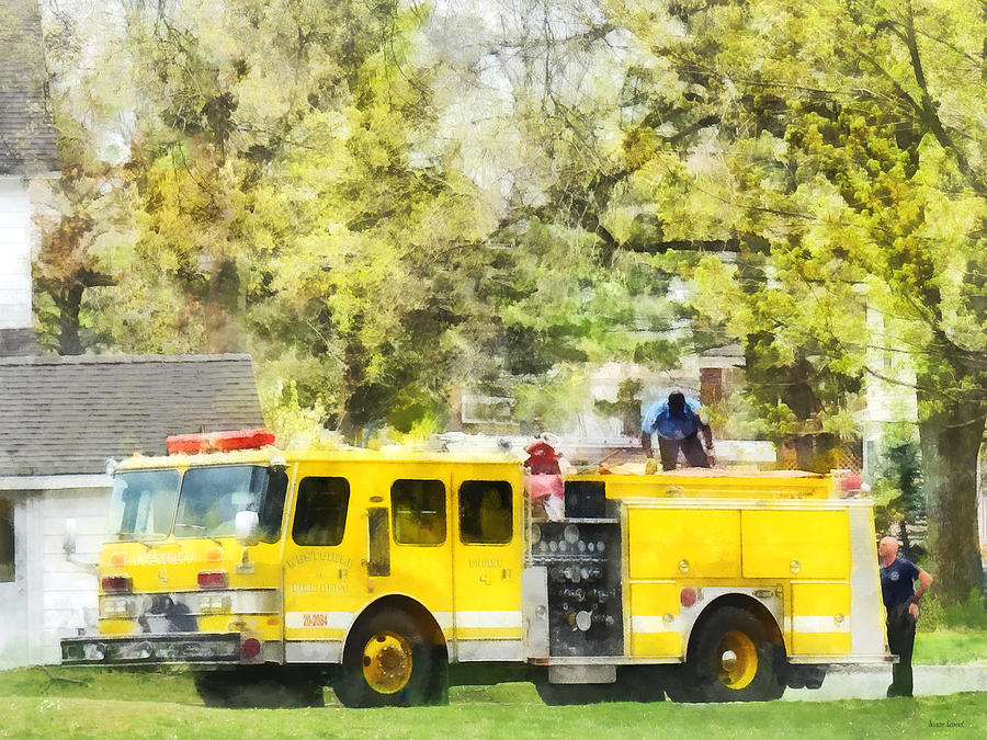 Firehouse Photograph - Firemen - Back at the Firehouse by Susan Savad