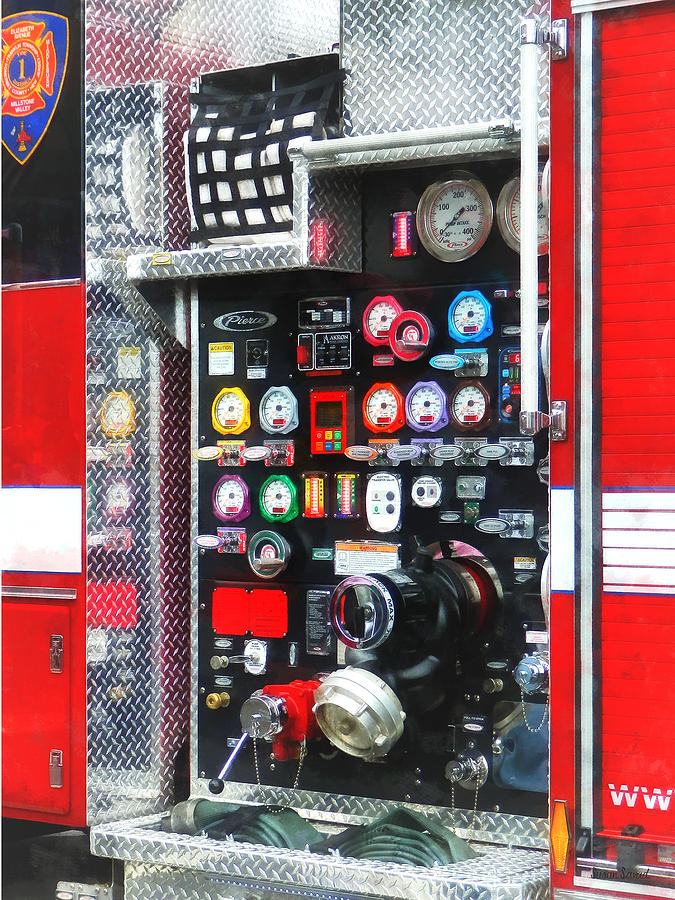 Gauge Photograph - Firemen - Colorful Gauges on Fire Truck by Susan Savad