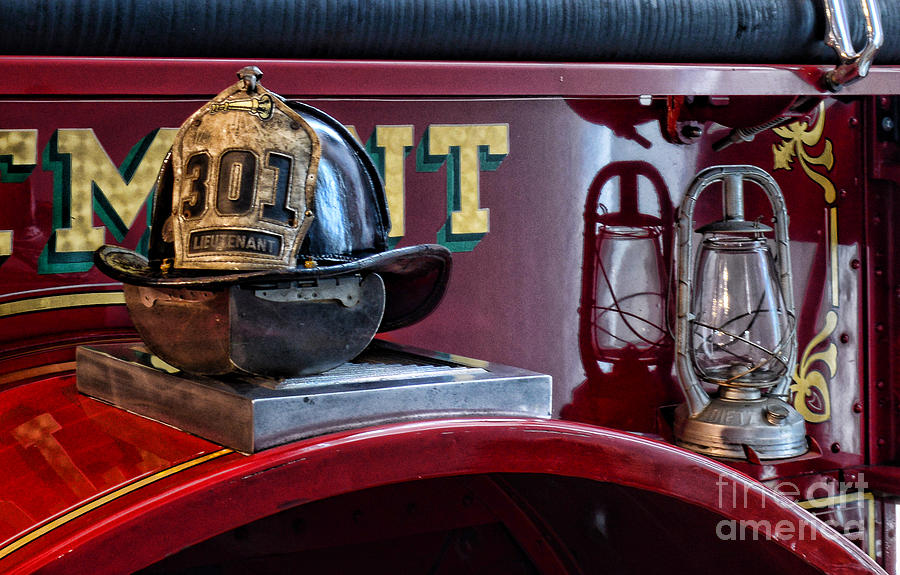 Axe Photograph - Firemen - Fire Helmet Lieutenant by Paul Ward