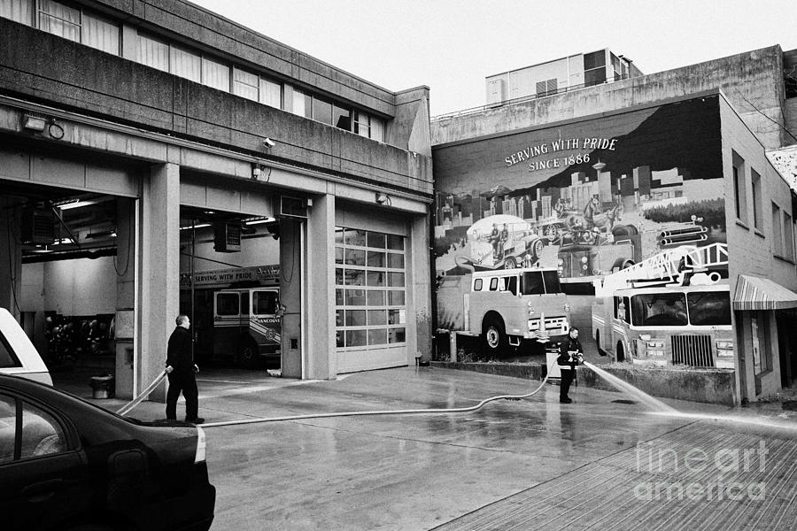 firemen hosing down Vancouver fire rescue services hall 2 in downtown ...