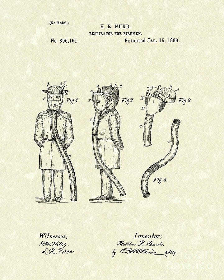 Firemen Respirator 1889 Patent Art Drawing by Prior Art Design