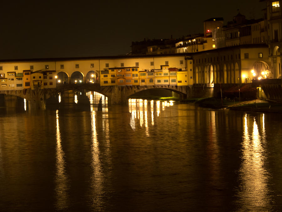 Firenza Florence Italy Ponte Vecchio at Night Photograph by David Coblitz