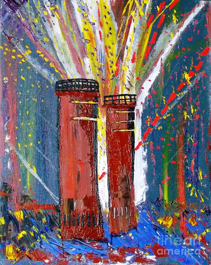 Architecture Painting - Firetowers Fireworks by Leslie Byrne