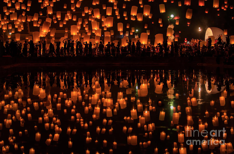 Lantern Still Life Photograph - Firework Festival in Chiang Mai  by Anek Suwannaphoom