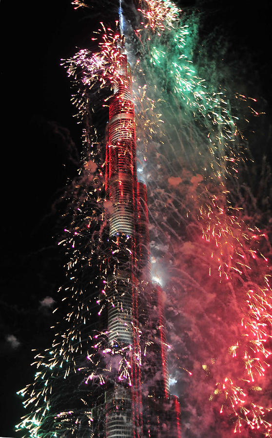 Burj Khalifa Fireworks 11 Photograph by Dragan Kudjerski