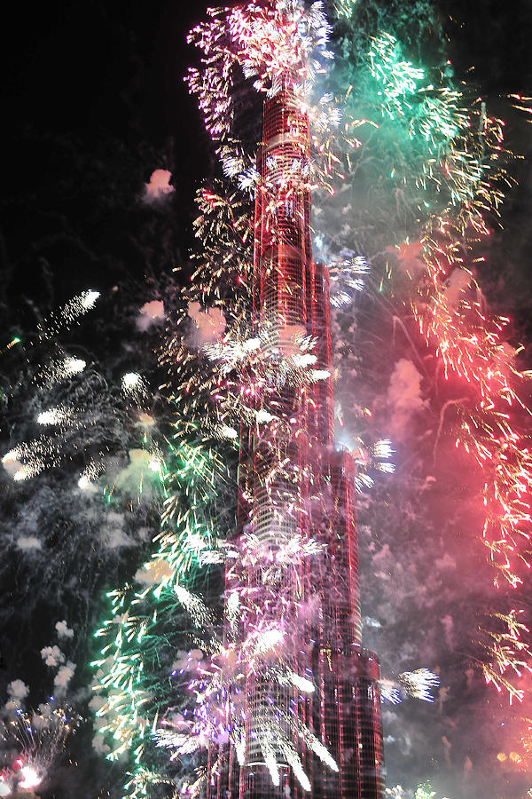 Burj Khalifa Fireworks 12 Photograph by Dragan Kudjerski