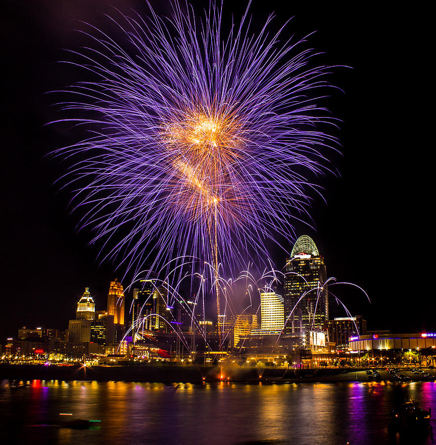 Fireworks Along the Ohio River in Cincinnati Photograph by James