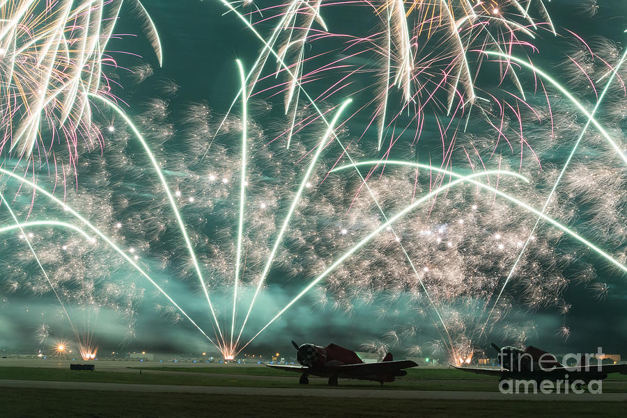 Fireworks And Aircraft Photograph