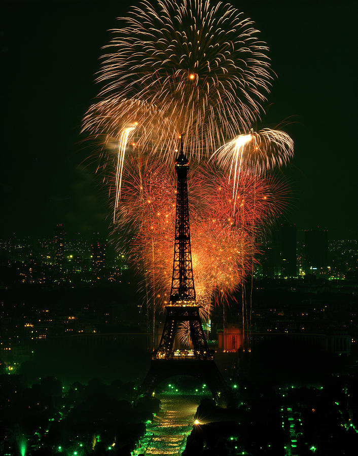 Architecture Photograph - Fireworks And The Eiffel Tower by Alex Bartel/science Photo Library