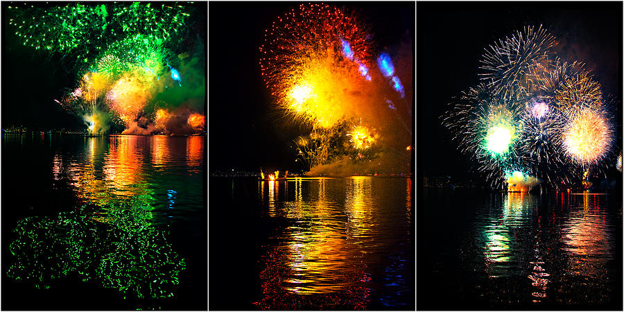 Fireworks and water. Triptych Photograph by Andrei SKY