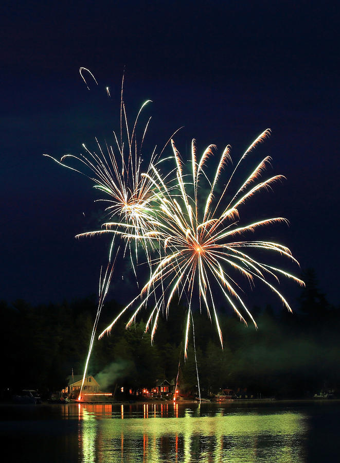 Fireworks at a Maine Lake Photograph by Barbara West