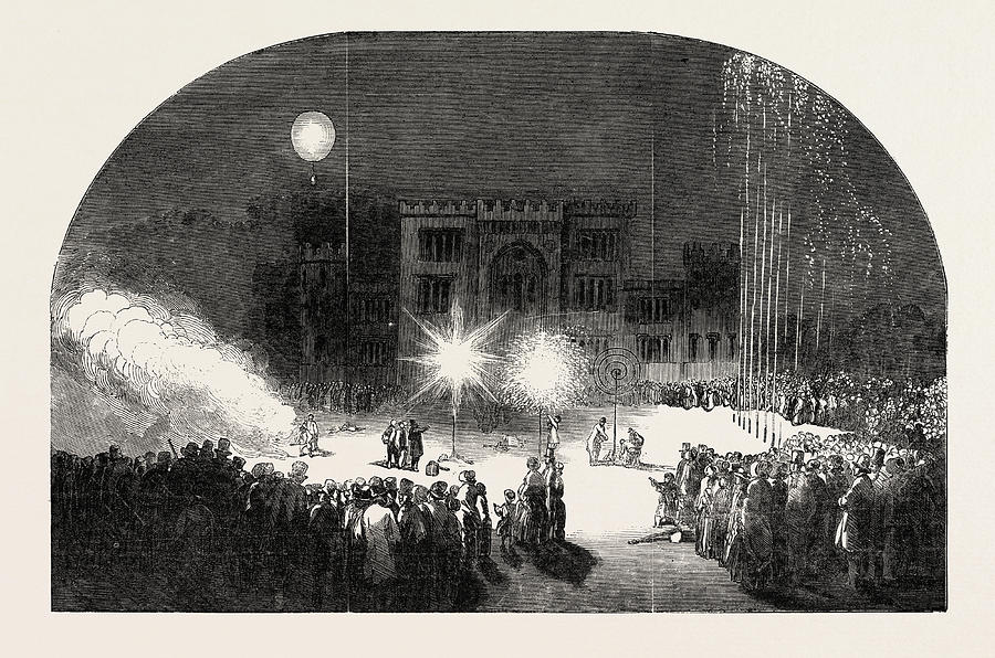 Castle Drawing - Fireworks At Birr Castle, Parsonstown, The Seat Of The Earl by Irish School