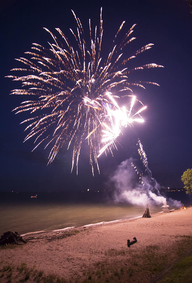 Fireworks at the Beach Photograph by Tracy Winter