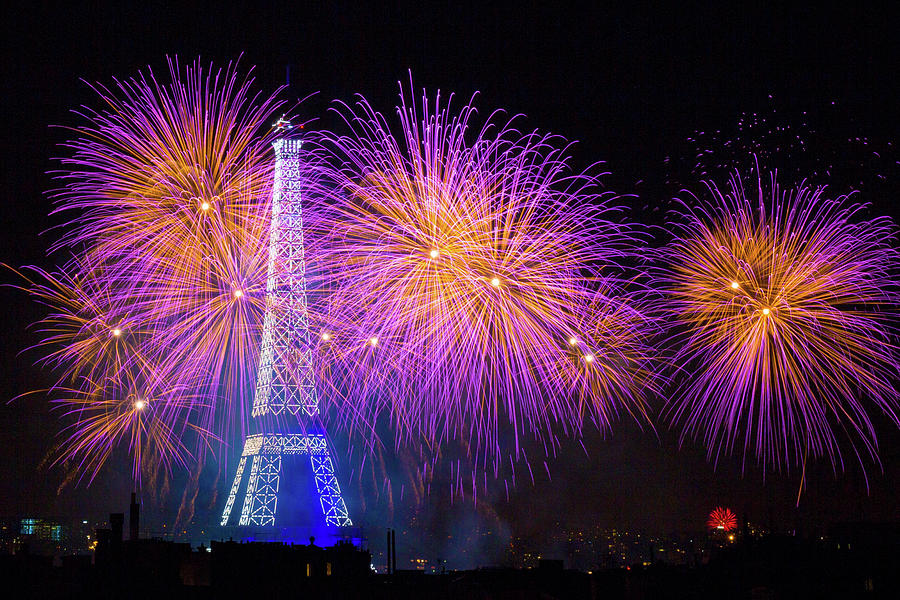 Fireworks At The Eiffel Tower For The 14 July Celebration Photograph by