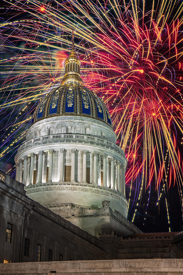 Fireworks at WV Capitol Digital Art by Mary Almond