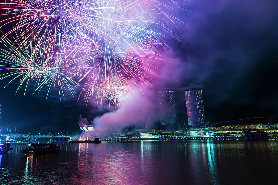 Fireworks, Chinese New Year, Marina Photograph by John Harper