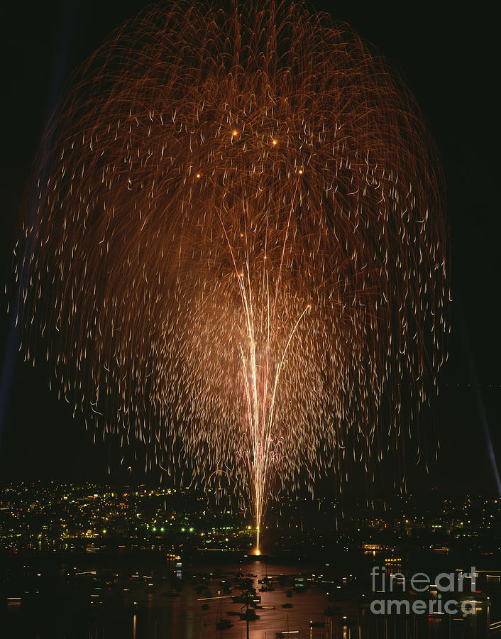 Fireworks display over Lake Union  Photograph by Jim Corwin
