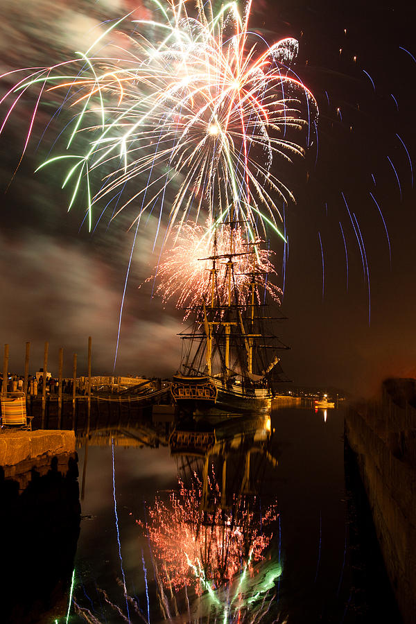 Fireworks exploding over Salem's Friendship Photograph by Jeff Folger