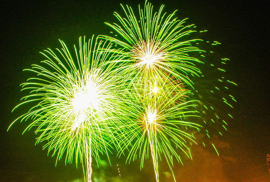 Fireworks Green and White Photograph by Robert Hebert