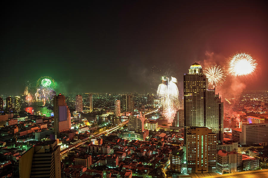 Fireworks In Bangkok Cityscape By Fototrav