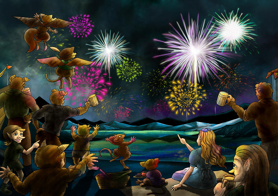 Fireworks in Oxboar Painting by Reynold Jay