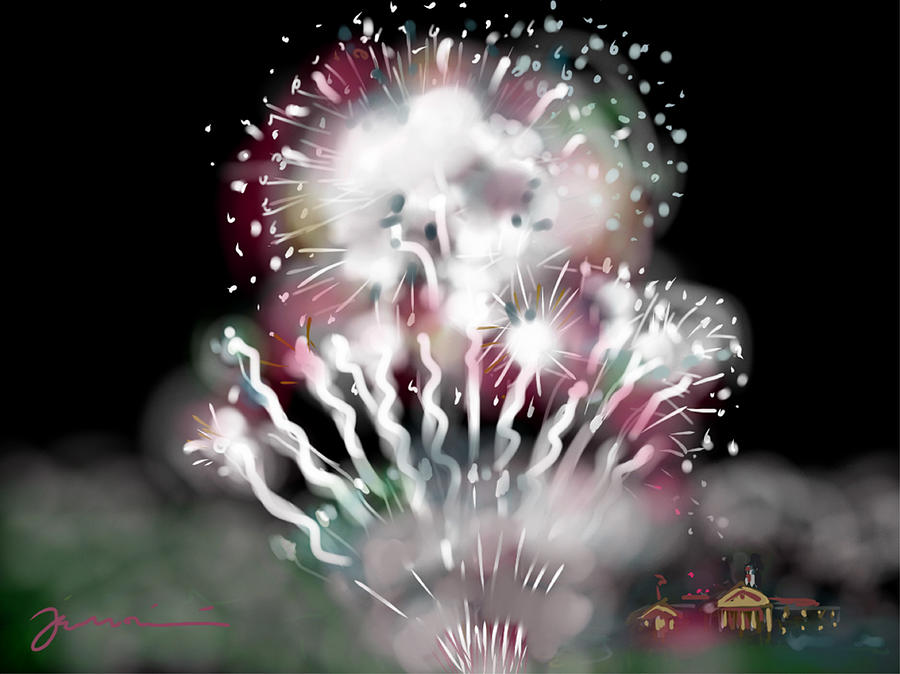 Independence Day Painting - Fireworks On High School Hill by Jean Pacheco Ravinski
