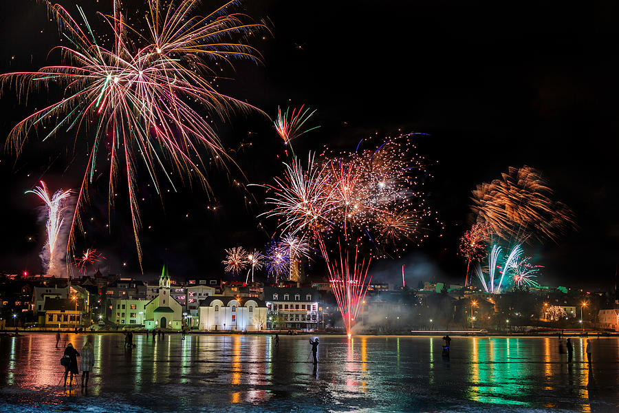 Fireworks On New Years Eve, Reykjavik Photograph by Panoramic Images