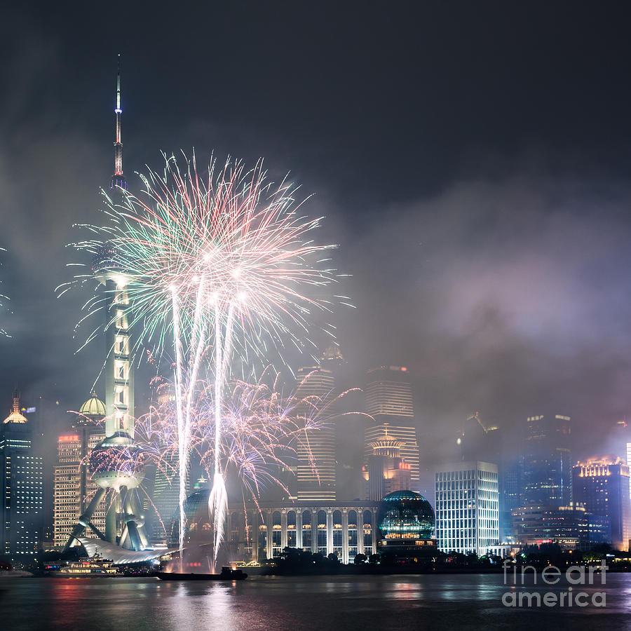 Fireworks on Pudong Shanghai China Photograph by Matteo Colombo