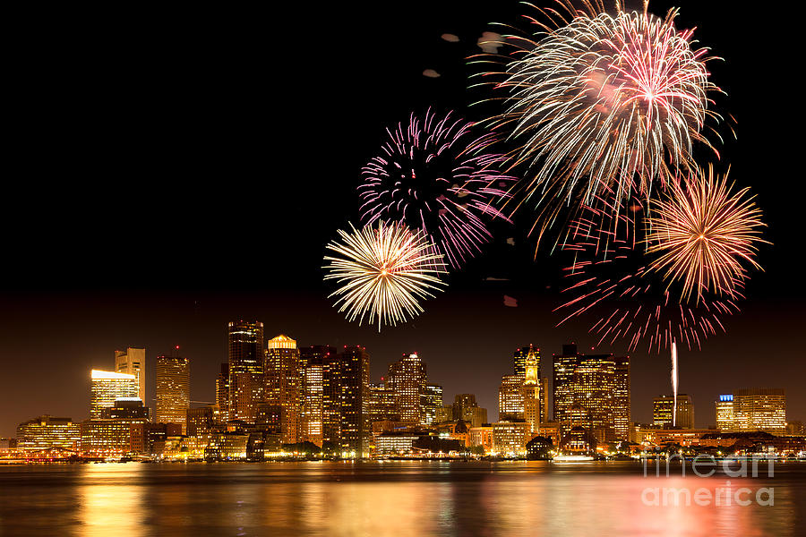 Fireworks over Boston Harbor Photograph by Susan Cole Kelly