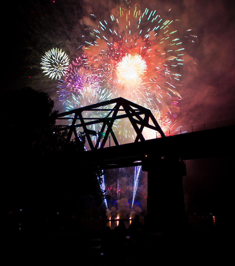 Fireworks over Bridge Photograph by Jonny D