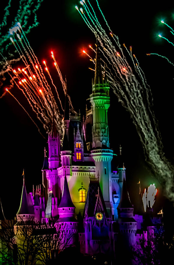 Fireworks over Cinderella Castle Photograph by Sara Frank