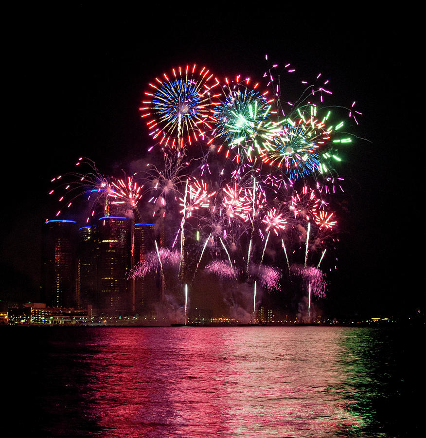 Fireworks over Detroit River 7 Photograph by Paul Cannon Fine Art America