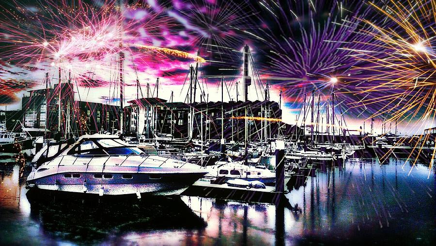 Summer Photograph - Fireworks Over Hull Marina England by Chris Drake