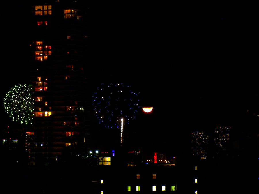 Fireworks Over Miami Moon II Photograph by Culture Cruxxx