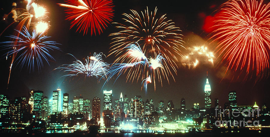 Fireworks Over Nyc Skyline Photograph by Milton Heiberg