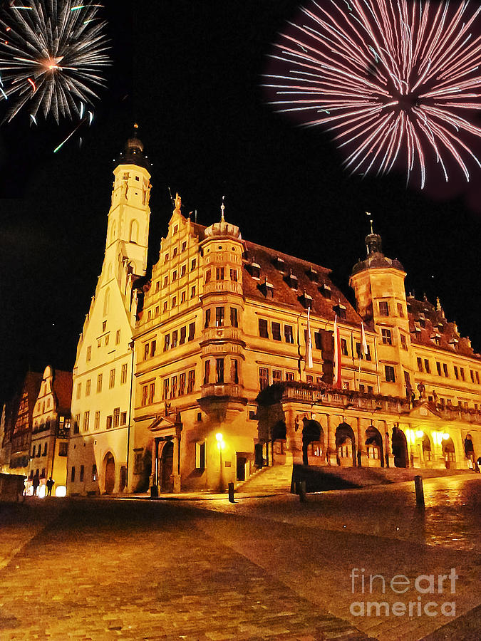 Fireworks Over Rothenburg Photograph by Elvis Vaughn