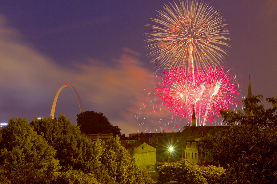 Fireworks over St Louis Photograph by Garry McMichael