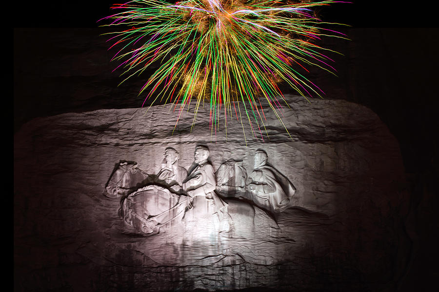 Abstract Photograph - Fireworks Over Stone Mountain by Penny Lisowski