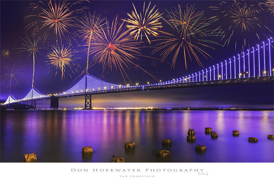 Fireworks over the Bay Bridge Photograph by Don Hoekwater Photography
