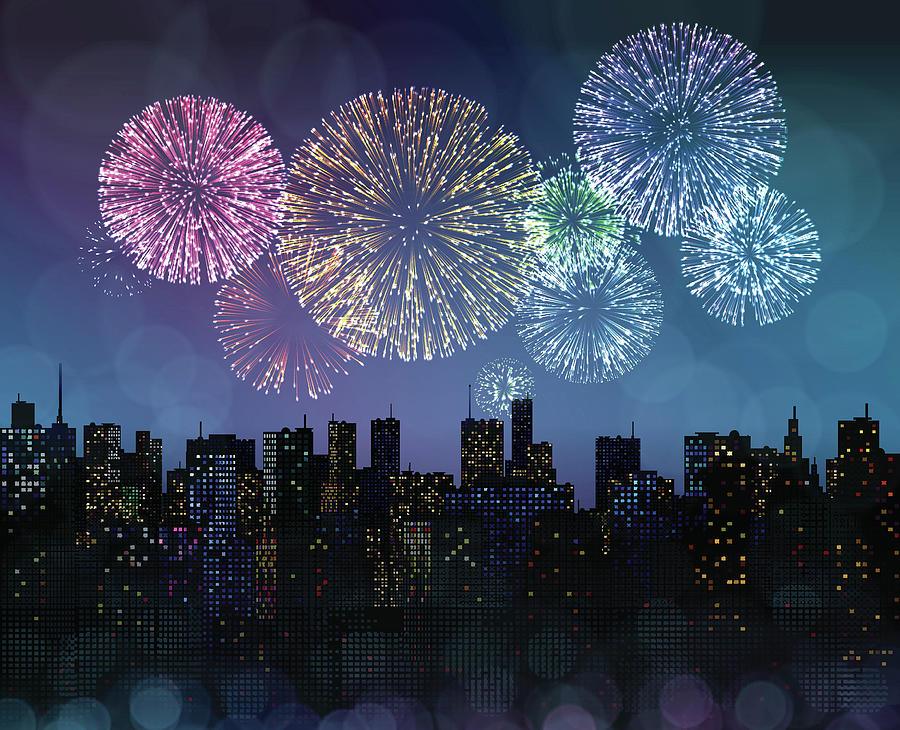 Fireworks Over The City Digital Art by Magnilion